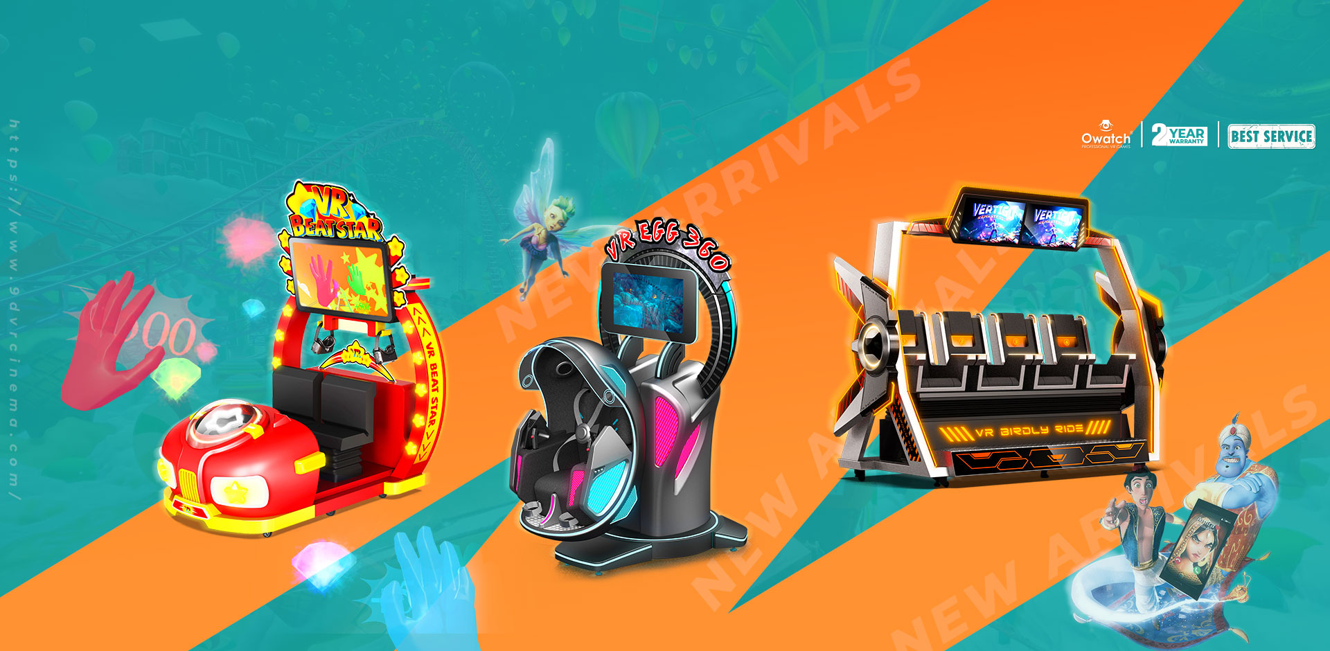 VR Beat Star (Hand Interactive Games), VR Egg 360 (Spinning Roller Coaster), VR Bridly Ride (Multi-player Dynamic Cinema)