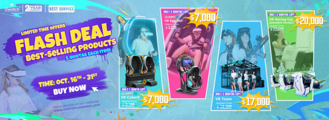 Flash sales, promotions, VR machines, virtual reality simulators, arcades